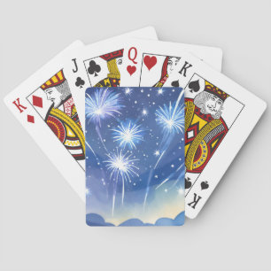 Blaue Feuerwerke Feuerwerk-Feier Wasserfarbe Spielkarten