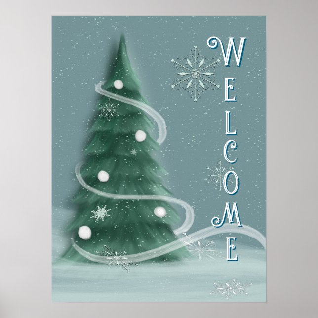 Blaue Fichten-Weihnachtsbaum-Willkommen Poster (Vorne)