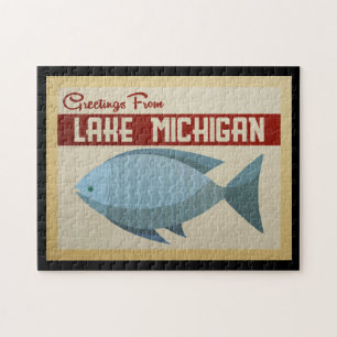 Blaue Fisch-Vintage Reise des Michigansees Puzzle