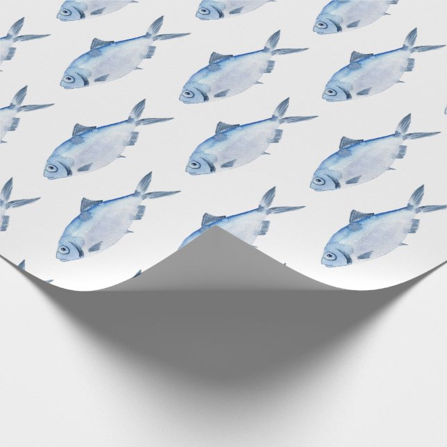 Blaue Fisch-Wasserfarbe Küste Geschenkpapier (Ecke)