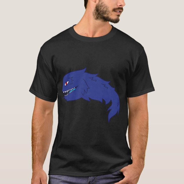 Blaue Fischähnliche Monster T-Shirt (Vorderseite)