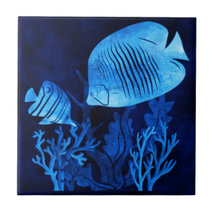 Blaue Fische, tiefblaue Meere, Meeresleben, Ozean- Fliese