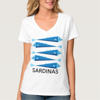 Blaue Fischsardinen weiße Oberseite T-Shirt