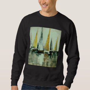 Blaue Flachsblonde Gelbe und Greige Segel auf Stil Sweatshirt