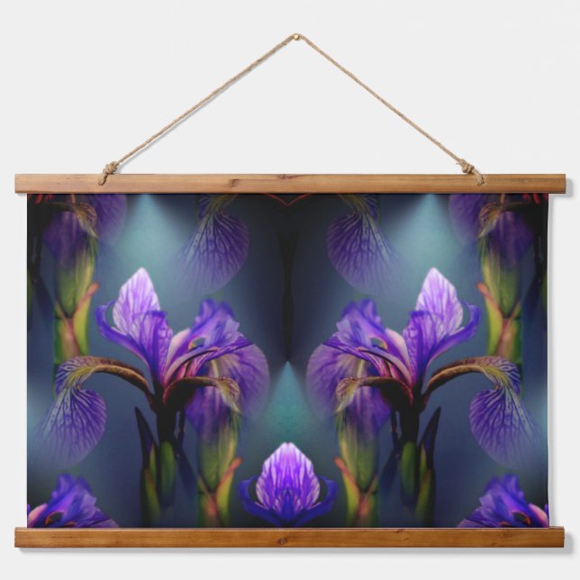 Blaue Flagge Iris Blume Abstrakt Wandteppich Mit Holzrahmen (Vorne)