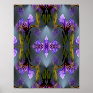 Blaue Flagge Iris Blume Abstrakte Natur Kunst Poster