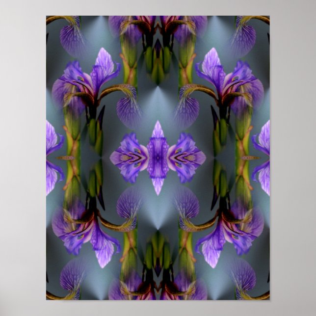 Blaue Flagge Iris Blume Abstrakte Natur Kunst Poster (Vorne)