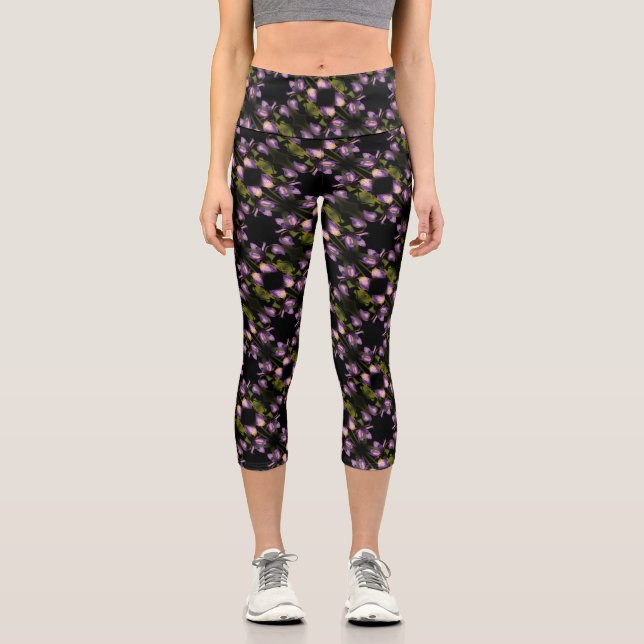 Blaue Flagge Iris Blume Abstraktes Muster Capri Leggings (Vorderseite)