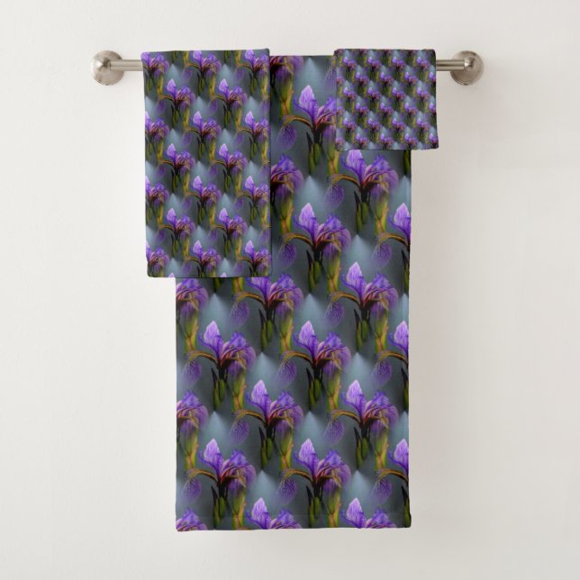 Blaue Flagge Iris Blume Art Muster   Badhandtuch Set (Insitu)