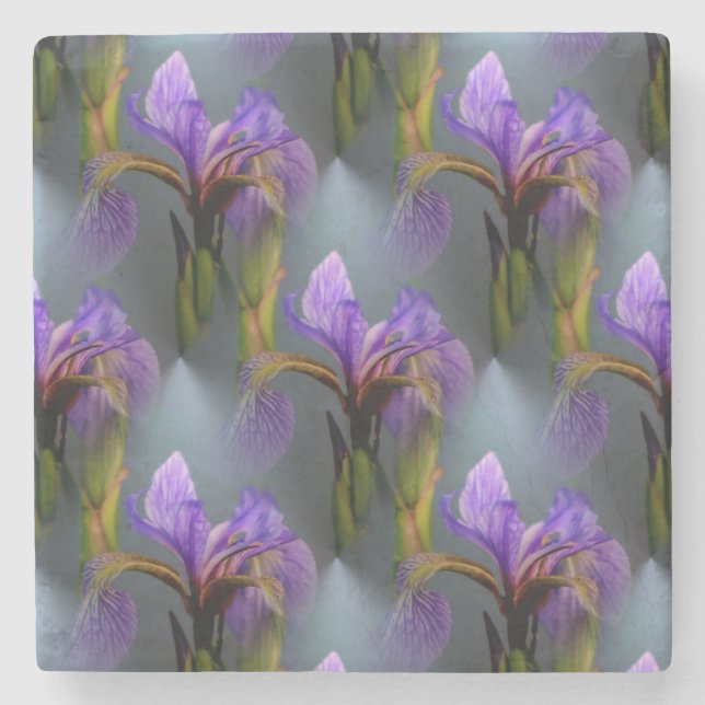 Blaue Flagge Iris Blume Art Muster Steinuntersetzer (Vorderseite)