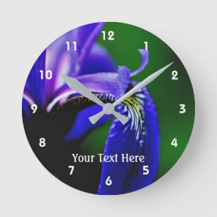 Blaue Flagge Iris Blume Petal Nature Runde Wanduhr