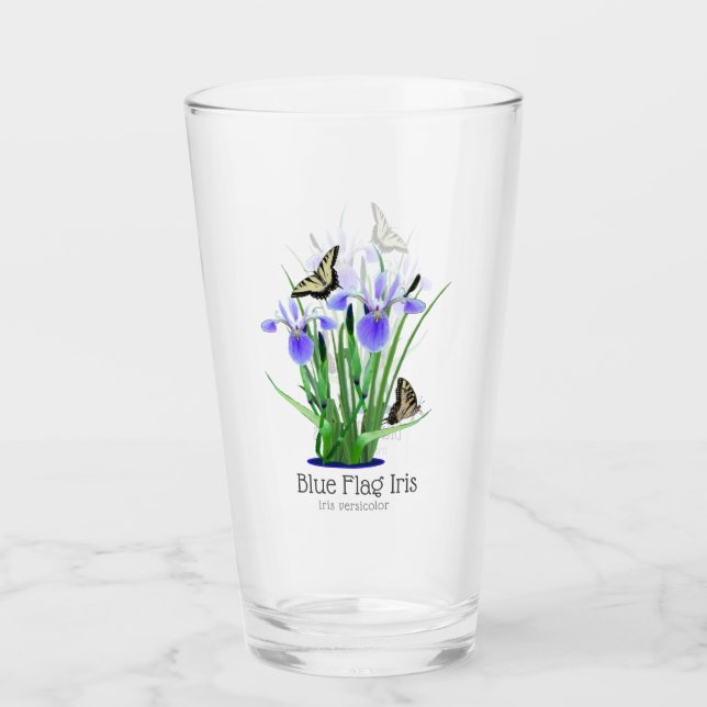 Blaue Flagge Iris und Frack-Schmetterlinge Glas (Vorderseite)