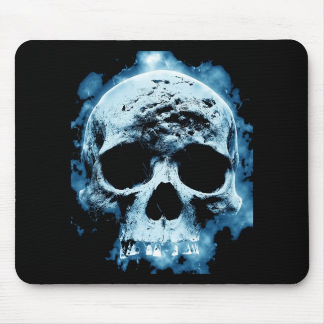 Blaue Flammen-Halloween-Todesschädel Mousepad (Vorne)