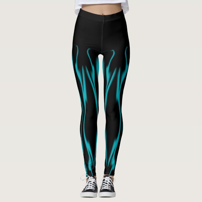 Blaue Flammen mit schwarzer Farbe Leggings (Vorderseite)
