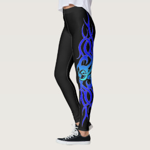 "Blaue Flammen-" Tätowierungs-Effekt-Leggings Leggings