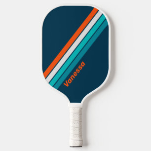 Blaue Flasche Echo Gestreift mit Namen Pickleball Schläger