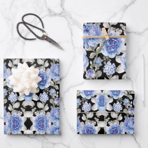 Blaue Flasche in Aquarellblau zeichnend Vintage Ei Geschenkpapier Set