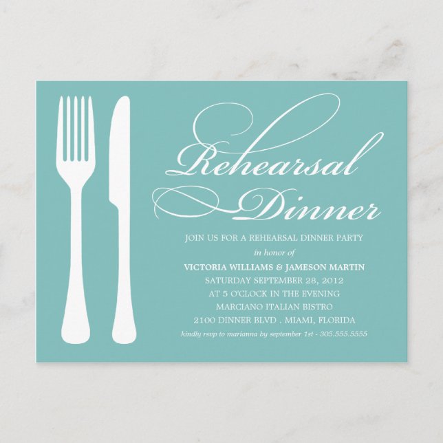 BLAUE FLATWARE | PROBE DINNER INVITE EINLADUNGSPOSTKARTE (Vorderseite)