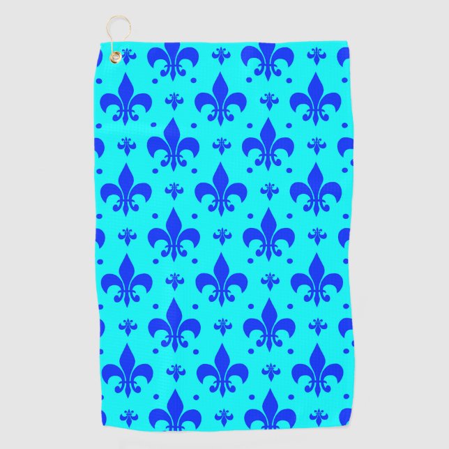 Blaue Fleur-de-lis-Musterdesign  Golfhandtuch (Vorderseite)