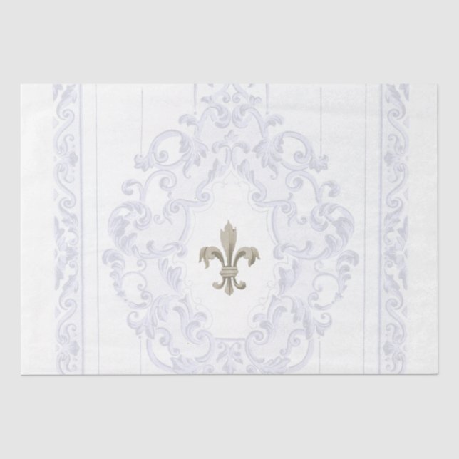 Blaue Fleur-de-Lis-Rollenrahmen-Grenze Decoupage Seidenpapier (Vorderseite)