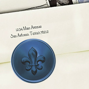 Blaue Fleur de Lis-Umschlag-Siegel geprägt Runder Aufkleber