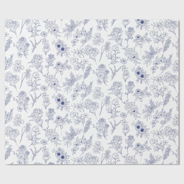 blaue fleurs de saison geschenkpapier (Flach)