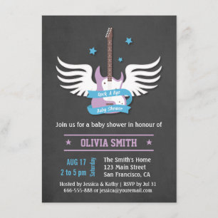 Blaue Flieder Gitarre Rock a Bye Baby Shower Maßan Einladung