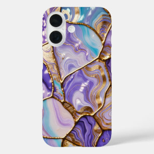 Blaue Flieder-Marmor-Handyhülle Gold Luxus iPhone 16 Hülle