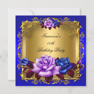 Blaue Flieder Rosen Gold Elegante Geburtstagsfeier Einladung