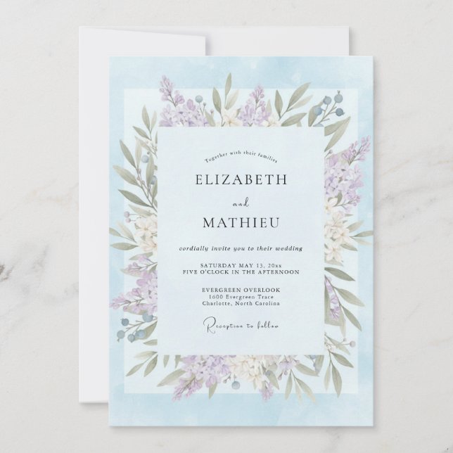Blaue Fliederblatt-Hochzeit Einladung (Vorderseite)