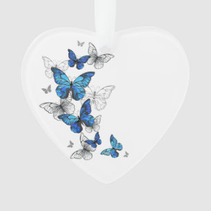 Blaue fliegende Schmetterlinge Morpho Ornament