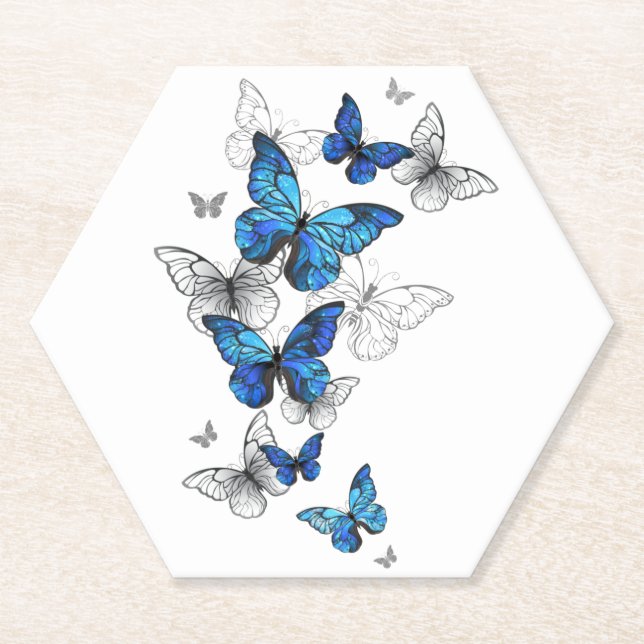 Blaue fliegende Schmetterlinge Morpho Untersetzer (Vorderseite)