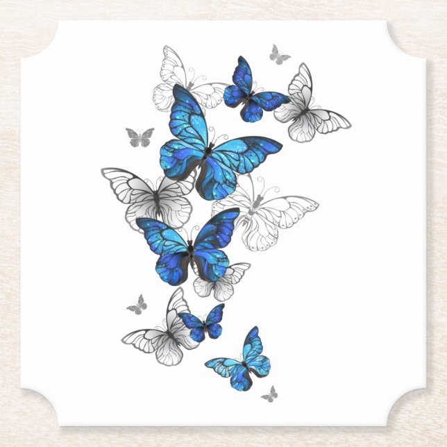 Blaue fliegende Schmetterlinge Morpho Untersetzer (Vorderseite)