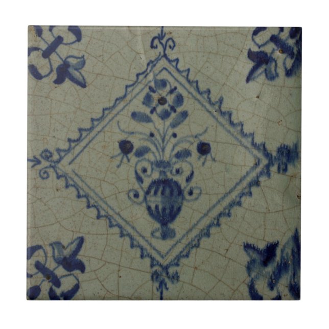 Blaue Fliese Delfts - Vase mit Blumen und (Vorderseite)