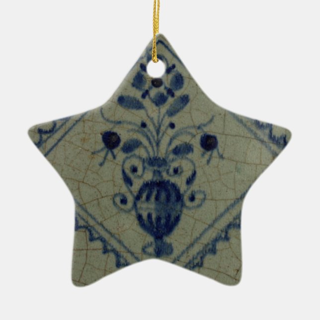 Blaue Fliese Delfts - Vase mit Blumen und Keramik Ornament (Vorne)