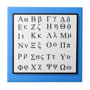 Blaue Fliese des griechischen Alphabetes Grenz
