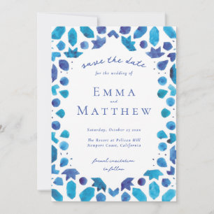 Blaue Fliese mit QR Save The Date