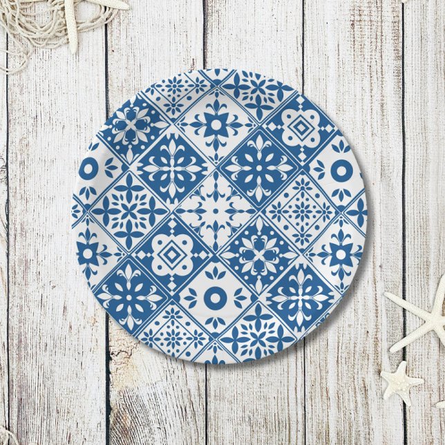 Blaue Fliese Santorini griechisch/ spanisch themat Pappteller (Von Creator hochgeladen)