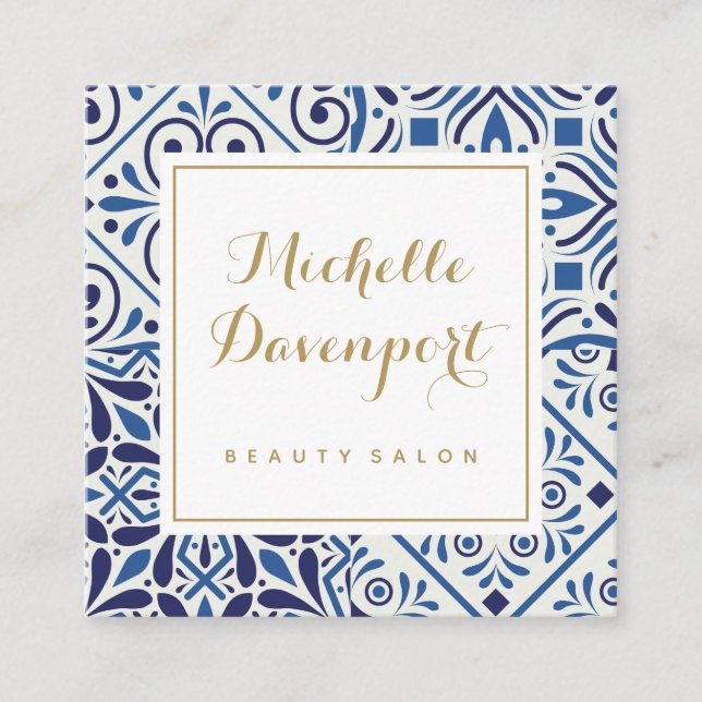 Blaue Fliesen bleiben auf der Quadratkarte Quadratische Visitenkarte (Vorderseite)