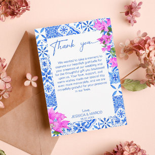 Blaue Fliesen Bougainvillea elegant  Dankeskarte