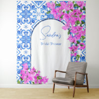Blaue Fliesen Bougainvillea elegante Fotohintergru