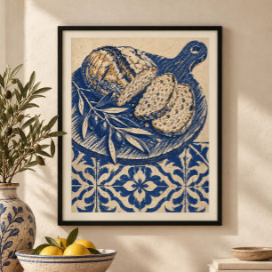 Blaue Fliesen-Brotbrett-Kunstprint Poster