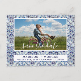 Blaue Fliesen - Fotos Save the Date Ankündigungspostkarte