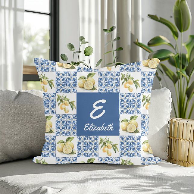 Blaue Fliesen Französisch Landhausstil Zitronen Mo Kissen (Von Creator hochgeladen)