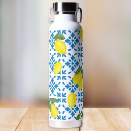 Blaue Fliesen Französisches Land Lemonen-Muster Trinkflasche