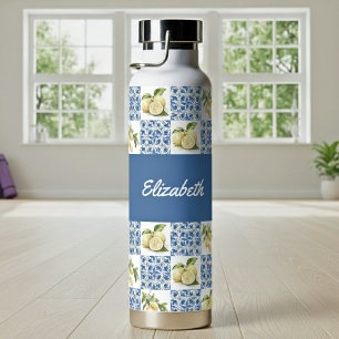 Blaue Fliesen Französisches Land Muster Name Lemon Trinkflasche