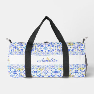 Blaue Fliesen Französisches Landhaus Zitronenmuste Duffle Bag