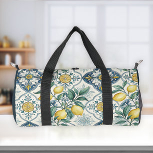 Blaue Fliesen Französisches Landhaus Zitronenmuste Duffle Bag