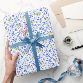 Blaue Fliesen Französisches Landhaus Zitronenmuste Geschenkpapier