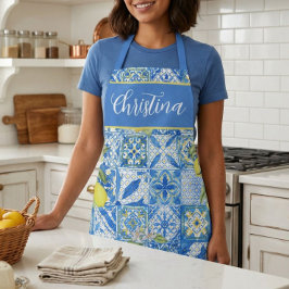 Blaue Fliesen Französisches Landhaus Zitronenmuste Schürze